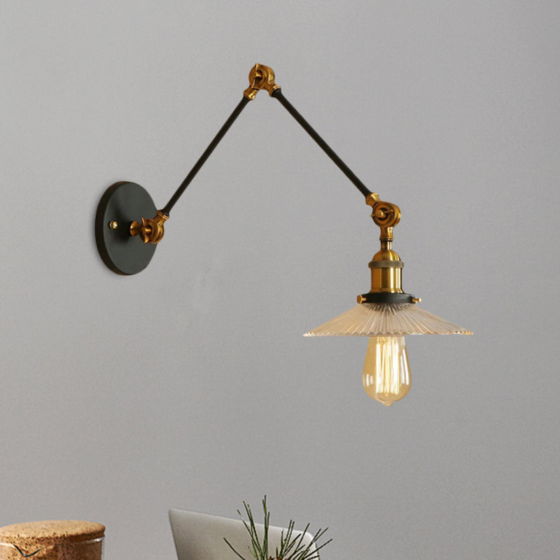 Saucer Living Room Sconce Light Fixture Rustic Style Prismatic Glass 1 Light Black/Silver/Brass Wall Lamp Clearhalo 'Cast Iron' 'Glass' 'Industrial wall lights' 'Industrial' 'Middle century wall lights' 'Modern' 'Tiffany' 'Traditional wall lights' 'Wall Lamps & Sconces' 'Wall Lights' Lighting' 1420637