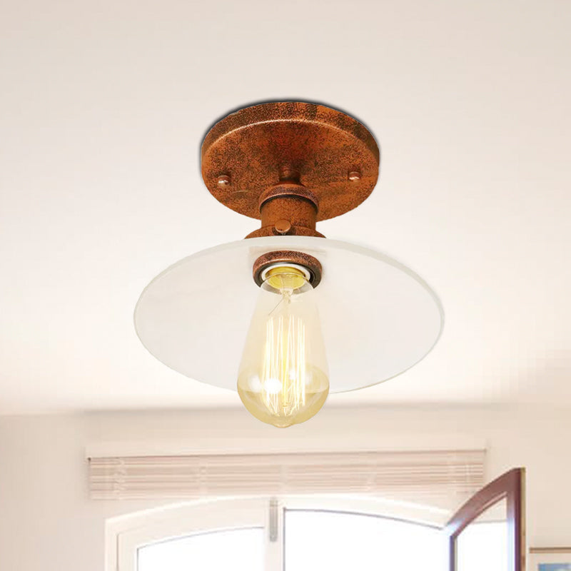 Metal Conical Semi-Flush Mount Light Vintage Style 1 Light Dining Table Ceiling Light Fixture in Bronze/Brass Finish Clearhalo 'Ceiling Lights' 'Close To Ceiling Lights' 'Close to ceiling' 'Flush mount' 'Industrial Flush Mount' Lighting' 1420823