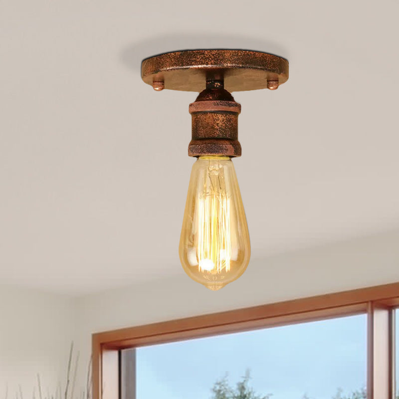 Black/Brass Finish Expose Bulb Ceiling Lighting Retro Industrial Metal 1 Light Balcony Semi Flush Mount Light Clearhalo 'Ceiling Lights' 'Close To Ceiling Lights' 'Close to ceiling' 'Semi-flushmount' Lighting' 1420834
