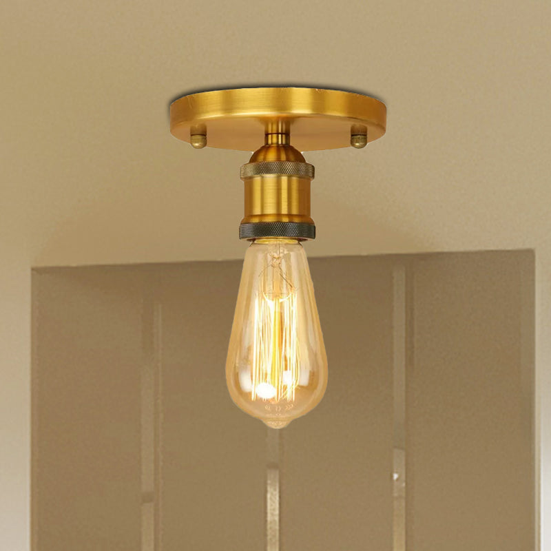 Black/Brass Finish Expose Bulb Ceiling Lighting Retro Industrial Metal 1 Light Balcony Semi Flush Mount Light Clearhalo 'Ceiling Lights' 'Close To Ceiling Lights' 'Close to ceiling' 'Semi-flushmount' Lighting' 1420835