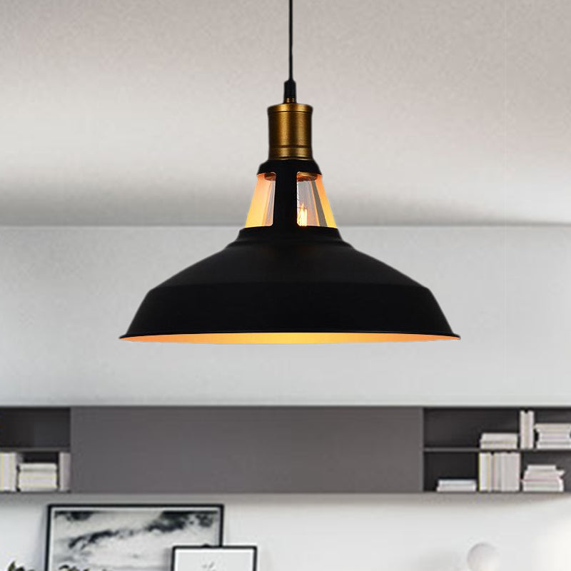 10.5"/12"/15" W 1 Light Hanging Light with Barn Shade Iron Farmhouse Style Dining Room Ceiling Light Fixture in Black/White/White Inner Clearhalo 'Art Deco Pendants' 'Black' 'Cast Iron' 'Ceiling Lights' 'Ceramic' 'Crystal' 'Industrial Pendants' 'Industrial' 'Metal' 'Middle Century Pendants' 'Pendant Lights' 'Pendants' 'Rustic Pendants' 'Tiffany' Lighting' 1421105