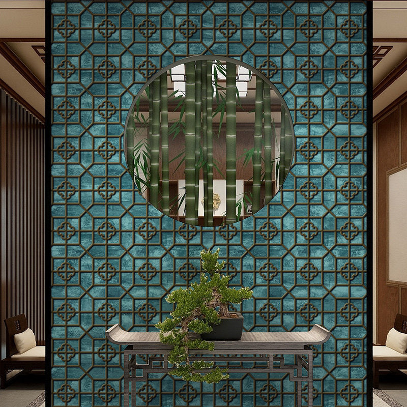 Chinoiserie Symmetric Wallpaper Pastel Color Geometric Wall Covering for Tearoom Blue Clearhalo 'Wall Decor' 'Wallpaper' 1421216