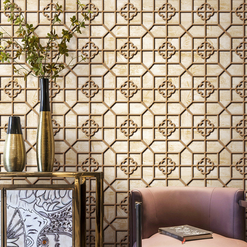 Chinoiserie Symmetric Wallpaper Pastel Color Geometric Wall Covering for Tearoom Wood Clearhalo 'Wall Decor' 'Wallpaper' 1421220
