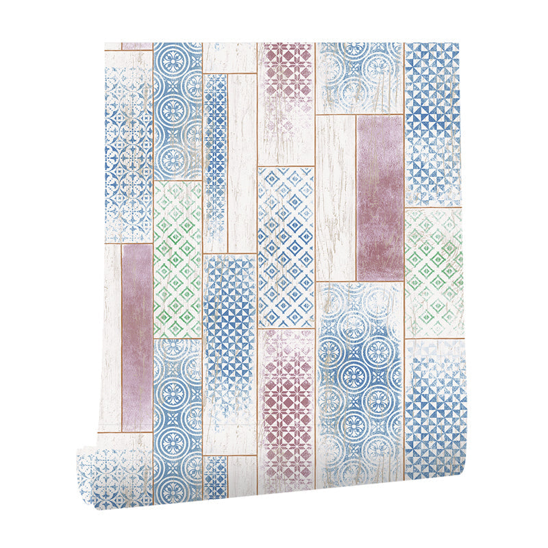 Geometric-Patterned Wood Wallpaper Bohemian Style Smooth Wall Decor in Blue for Home Clearhalo 'Country wall decor' 'Rustic' 'Wallpaper' Wall Decor' 1421282