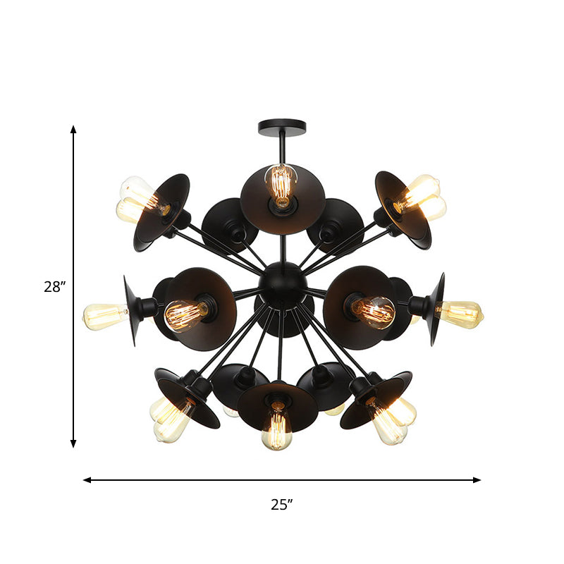 Black Flare Shade Chandelier Lighting Fixture Factory Metal 9/12/15 Lights Living Room Hanging Ceiling Light with Sputnik Design Clearhalo 'Cast Iron' 'Ceiling Lights' 'Chandeliers' 'Industrial Chandeliers' 'Industrial' 'Metal' 'Middle Century Chandeliers' 'Rustic Chandeliers' 'Tiffany' Lighting' 1422959