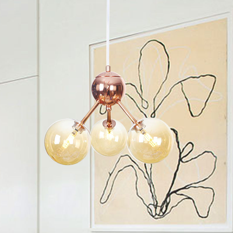 Copper 3/9/12 Lights Ceiling Chandelier Vintage Clear/Amber Glass Orb Shade Hanging Fixture with Branch Design, 13"/27.5"/34" W Clearhalo 'Cast Iron' 'Ceiling Lights' 'Chandeliers' 'Clear' 'Industrial Chandeliers' 'Industrial' 'Metal' 'Middle Century Chandeliers' 'Modern' 'Rustic Chandeliers' 'Tiffany' 'Traditional Chandeliers' Lighting' 1423080
