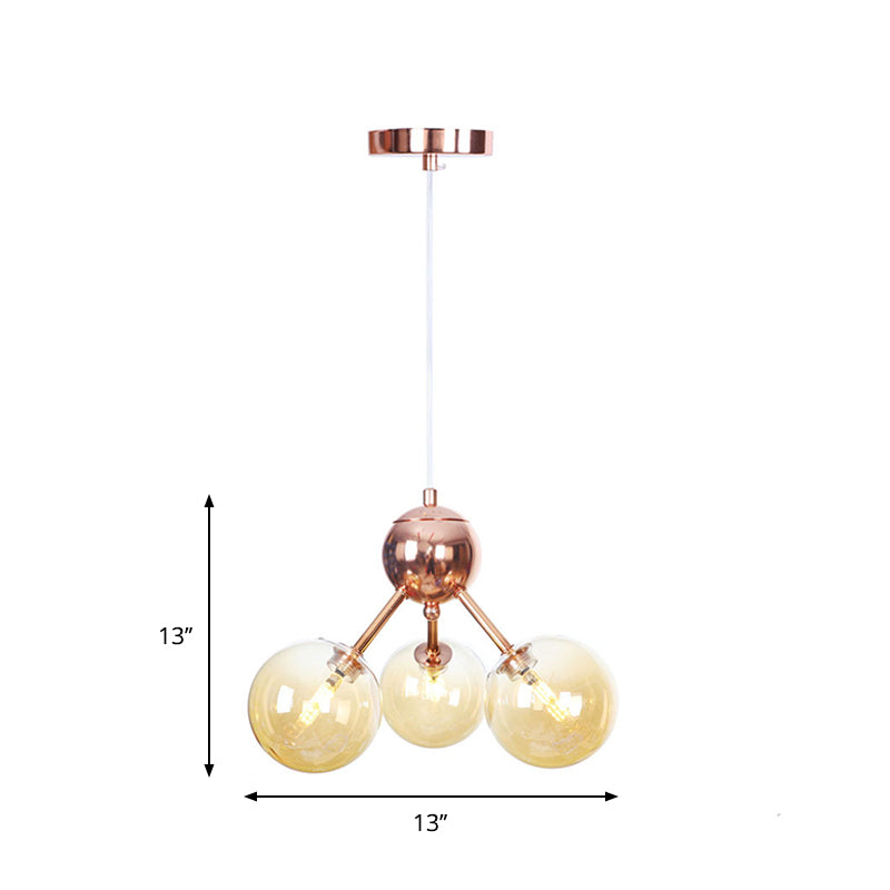 Copper 3/9/12 Lights Ceiling Chandelier Vintage Clear/Amber Glass Orb Shade Hanging Fixture with Branch Design, 13"/27.5"/34" W Clearhalo 'Cast Iron' 'Ceiling Lights' 'Chandeliers' 'Clear' 'Industrial Chandeliers' 'Industrial' 'Metal' 'Middle Century Chandeliers' 'Modern' 'Rustic Chandeliers' 'Tiffany' 'Traditional Chandeliers' Lighting' 1423084
