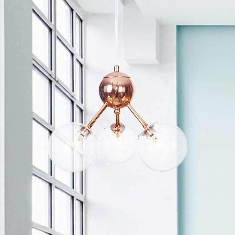 Copper 3/9/12 Lights Ceiling Chandelier Vintage Clear/Amber Glass Orb Shade Hanging Fixture with Branch Design, 13"/27.5"/34" W Clearhalo 'Cast Iron' 'Ceiling Lights' 'Chandeliers' 'Clear' 'Industrial Chandeliers' 'Industrial' 'Metal' 'Middle Century Chandeliers' 'Modern' 'Rustic Chandeliers' 'Tiffany' 'Traditional Chandeliers' Lighting' 1423089