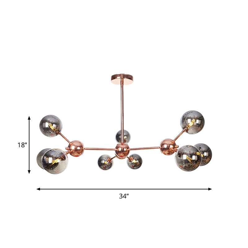 Copper 3/9/12 Lights Ceiling Chandelier Vintage Clear/Amber Glass Orb Shade Hanging Fixture with Branch Design, 13"/27.5"/34" W Clearhalo 'Cast Iron' 'Ceiling Lights' 'Chandeliers' 'Clear' 'Industrial Chandeliers' 'Industrial' 'Metal' 'Middle Century Chandeliers' 'Modern' 'Rustic Chandeliers' 'Tiffany' 'Traditional Chandeliers' Lighting' 1423100