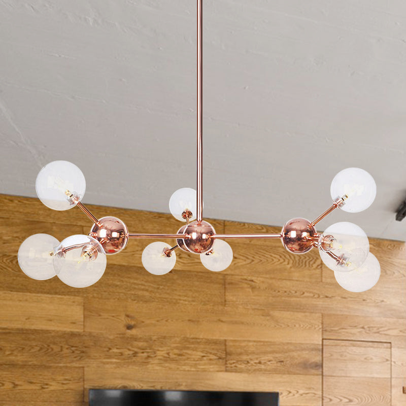 Copper 3/9/12 Lights Ceiling Chandelier Vintage Clear/Amber Glass Orb Shade Hanging Fixture with Branch Design, 13"/27.5"/34" W Clearhalo 'Cast Iron' 'Ceiling Lights' 'Chandeliers' 'Clear' 'Industrial Chandeliers' 'Industrial' 'Metal' 'Middle Century Chandeliers' 'Modern' 'Rustic Chandeliers' 'Tiffany' 'Traditional Chandeliers' Lighting' 1423101