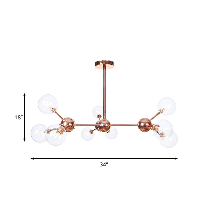 Copper 3/9/12 Lights Ceiling Chandelier Vintage Clear/Amber Glass Orb Shade Hanging Fixture with Branch Design, 13"/27.5"/34" W Clearhalo 'Cast Iron' 'Ceiling Lights' 'Chandeliers' 'Clear' 'Industrial Chandeliers' 'Industrial' 'Metal' 'Middle Century Chandeliers' 'Modern' 'Rustic Chandeliers' 'Tiffany' 'Traditional Chandeliers' Lighting' 1423104