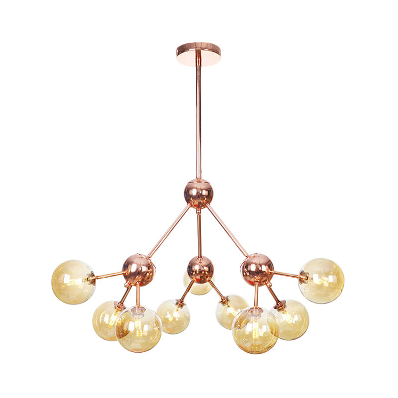 Copper 3/9/12 Lights Ceiling Chandelier Vintage Clear/Amber Glass Orb Shade Hanging Fixture with Branch Design, 13"/27.5"/34" W Clearhalo 'Cast Iron' 'Ceiling Lights' 'Chandeliers' 'Clear' 'Industrial Chandeliers' 'Industrial' 'Metal' 'Middle Century Chandeliers' 'Modern' 'Rustic Chandeliers' 'Tiffany' 'Traditional Chandeliers' Lighting' 1423107