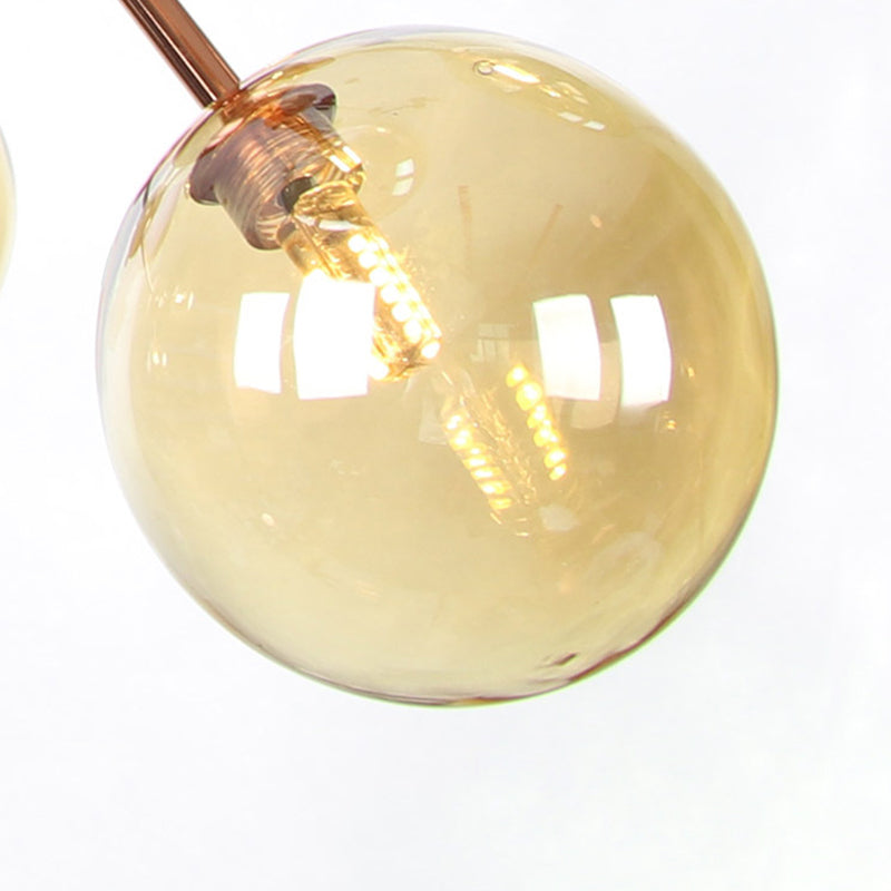 Copper 3/9/12 Lights Ceiling Chandelier Vintage Clear/Amber Glass Orb Shade Hanging Fixture with Branch Design, 13"/27.5"/34" W Clearhalo 'Cast Iron' 'Ceiling Lights' 'Chandeliers' 'Clear' 'Industrial Chandeliers' 'Industrial' 'Metal' 'Middle Century Chandeliers' 'Modern' 'Rustic Chandeliers' 'Tiffany' 'Traditional Chandeliers' Lighting' 1423109