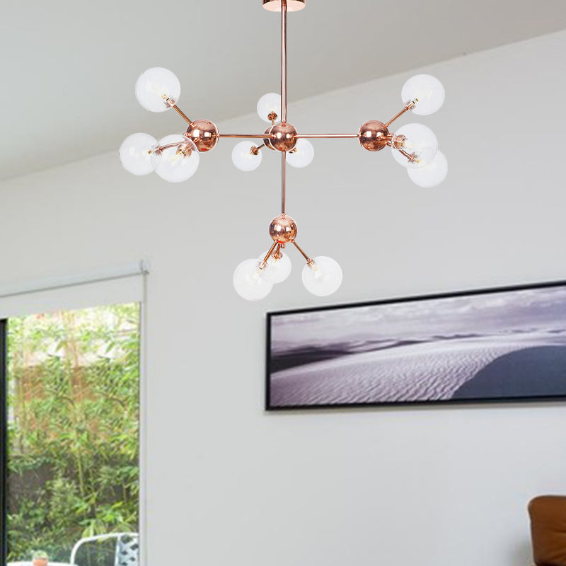 Copper 3/9/12 Lights Ceiling Chandelier Vintage Clear/Amber Glass Orb Shade Hanging Fixture with Branch Design, 13"/27.5"/34" W 12 Clear 34" Clearhalo 'Cast Iron' 'Ceiling Lights' 'Chandeliers' 'Clear' 'Industrial Chandeliers' 'Industrial' 'Metal' 'Middle Century Chandeliers' 'Modern' 'Rustic Chandeliers' 'Tiffany' 'Traditional Chandeliers' Lighting' 1423127