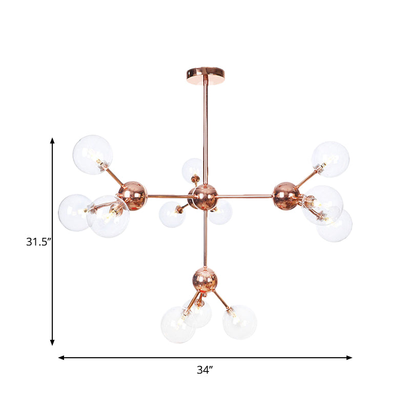 Copper 3/9/12 Lights Ceiling Chandelier Vintage Clear/Amber Glass Orb Shade Hanging Fixture with Branch Design, 13"/27.5"/34" W Clearhalo 'Cast Iron' 'Ceiling Lights' 'Chandeliers' 'Clear' 'Industrial Chandeliers' 'Industrial' 'Metal' 'Middle Century Chandeliers' 'Modern' 'Rustic Chandeliers' 'Tiffany' 'Traditional Chandeliers' Lighting' 1423129