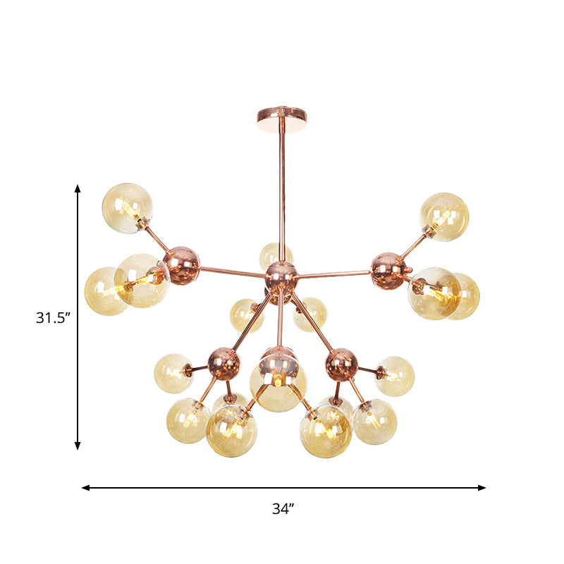 Copper 3/9/12 Lights Ceiling Chandelier Vintage Clear/Amber Glass Orb Shade Hanging Fixture with Branch Design, 13"/27.5"/34" W Clearhalo 'Cast Iron' 'Ceiling Lights' 'Chandeliers' 'Clear' 'Industrial Chandeliers' 'Industrial' 'Metal' 'Middle Century Chandeliers' 'Modern' 'Rustic Chandeliers' 'Tiffany' 'Traditional Chandeliers' Lighting' 1423133
