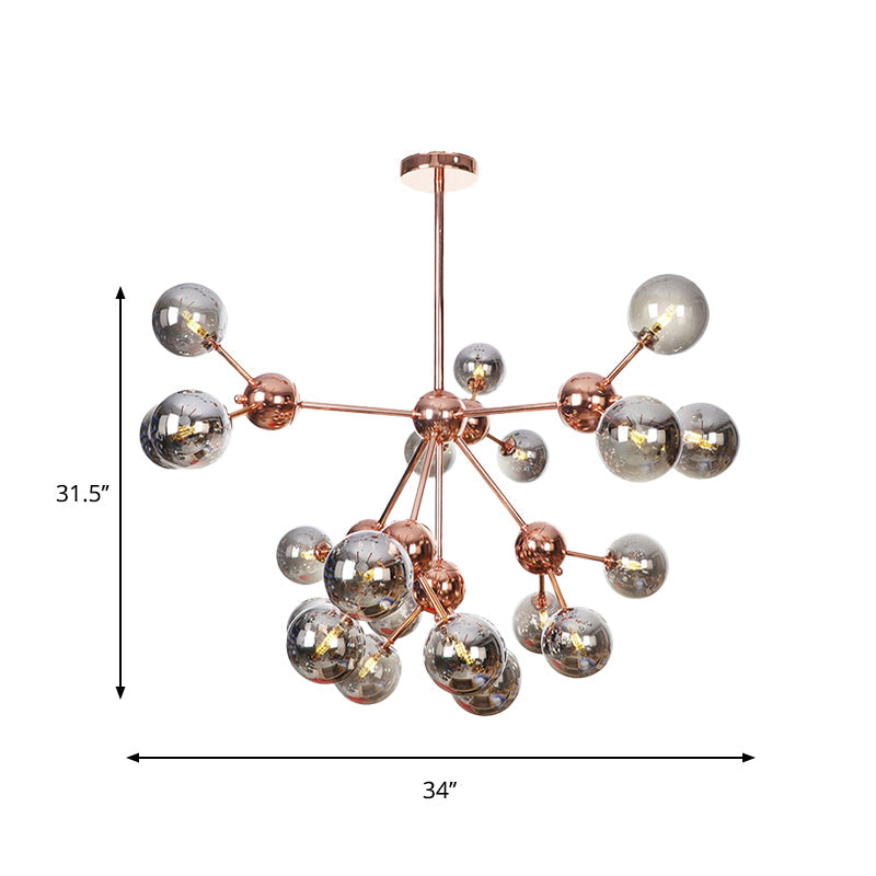 Copper 3/9/12 Lights Ceiling Chandelier Vintage Clear/Amber Glass Orb Shade Hanging Fixture with Branch Design, 13"/27.5"/34" W Clearhalo 'Cast Iron' 'Ceiling Lights' 'Chandeliers' 'Clear' 'Industrial Chandeliers' 'Industrial' 'Metal' 'Middle Century Chandeliers' 'Modern' 'Rustic Chandeliers' 'Tiffany' 'Traditional Chandeliers' Lighting' 1423137