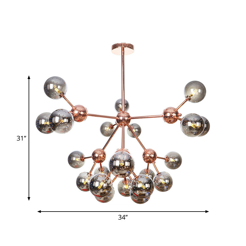 Copper 3/9/12 Lights Ceiling Chandelier Vintage Clear/Amber Glass Orb Shade Hanging Fixture with Branch Design, 13"/27.5"/34" W Clearhalo 'Cast Iron' 'Ceiling Lights' 'Chandeliers' 'Clear' 'Industrial Chandeliers' 'Industrial' 'Metal' 'Middle Century Chandeliers' 'Modern' 'Rustic Chandeliers' 'Tiffany' 'Traditional Chandeliers' Lighting' 1423149