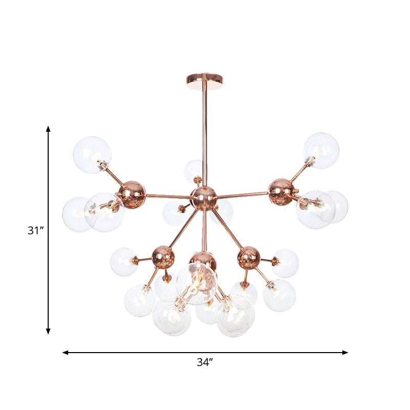 Copper 3/9/12 Lights Ceiling Chandelier Vintage Clear/Amber Glass Orb Shade Hanging Fixture with Branch Design, 13"/27.5"/34" W Clearhalo 'Cast Iron' 'Ceiling Lights' 'Chandeliers' 'Clear' 'Industrial Chandeliers' 'Industrial' 'Metal' 'Middle Century Chandeliers' 'Modern' 'Rustic Chandeliers' 'Tiffany' 'Traditional Chandeliers' Lighting' 1423153