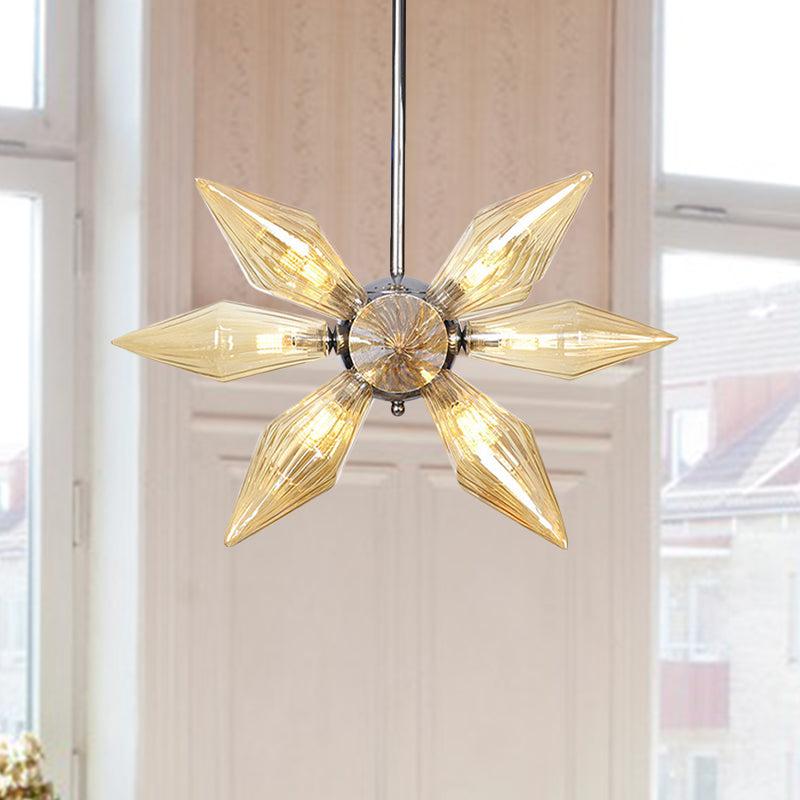 Diamond Clear/Amber Glass Chandelier Industrial 9/12/15 Heads Kitchen Pendant Lighting Fixture in Chrome/Gold Clearhalo 'Ceiling Lights' 'Chandeliers' 'Close To Ceiling Lights' 'Glass shade' 'Glass' 'Industrial Chandeliers' 'Industrial' 'Middle Century Chandeliers' 'Tiffany' Lighting' 1423404