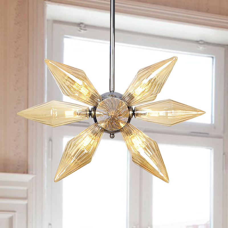 Diamond Clear/Amber Glass Chandelier Industrial 9/12/15 Heads Kitchen Pendant Lighting Fixture in Chrome/Gold 9 Chrome Amber Clearhalo 'Ceiling Lights' 'Chandeliers' 'Close To Ceiling Lights' 'Glass shade' 'Glass' 'Industrial Chandeliers' 'Industrial' 'Middle Century Chandeliers' 'Tiffany' Lighting' 1423405