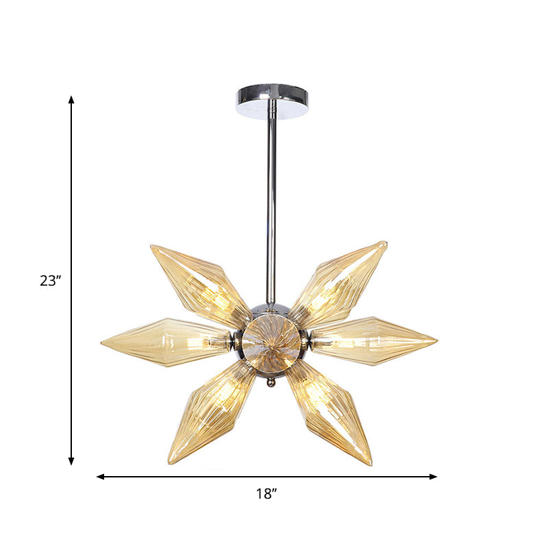 Diamond Clear/Amber Glass Chandelier Industrial 9/12/15 Heads Kitchen Pendant Lighting Fixture in Chrome/Gold Clearhalo 'Ceiling Lights' 'Chandeliers' 'Close To Ceiling Lights' 'Glass shade' 'Glass' 'Industrial Chandeliers' 'Industrial' 'Middle Century Chandeliers' 'Tiffany' Lighting' 1423408