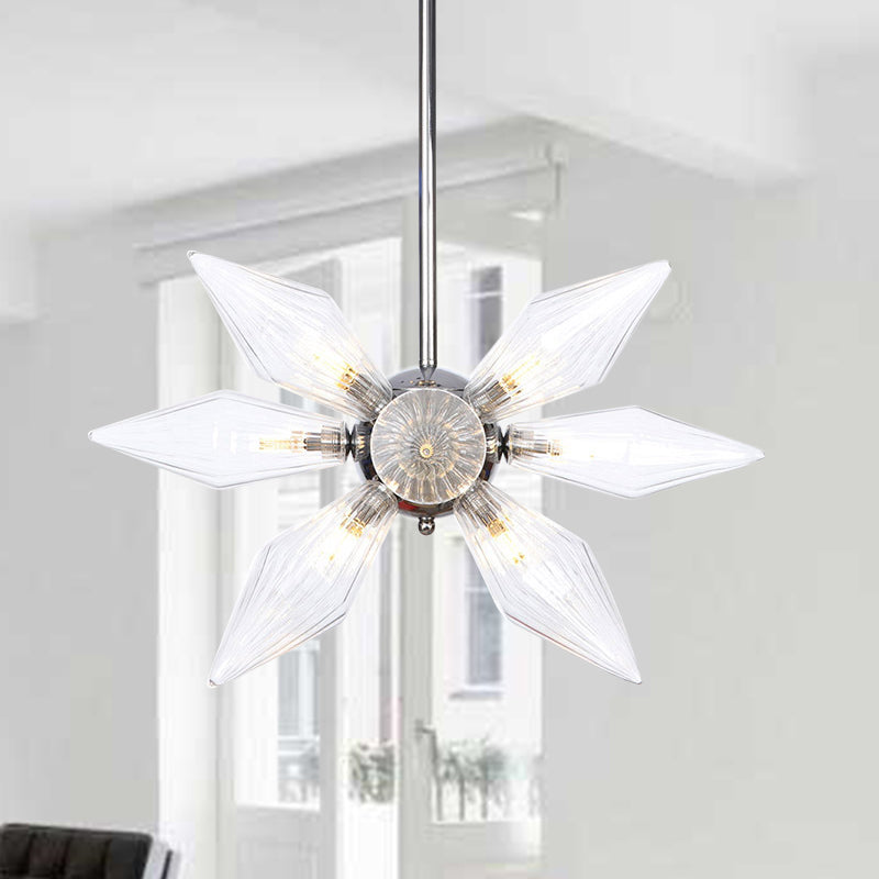 Diamond Clear/Amber Glass Chandelier Industrial 9/12/15 Heads Kitchen Pendant Lighting Fixture in Chrome/Gold Clearhalo 'Ceiling Lights' 'Chandeliers' 'Close To Ceiling Lights' 'Glass shade' 'Glass' 'Industrial Chandeliers' 'Industrial' 'Middle Century Chandeliers' 'Tiffany' Lighting' 1423410