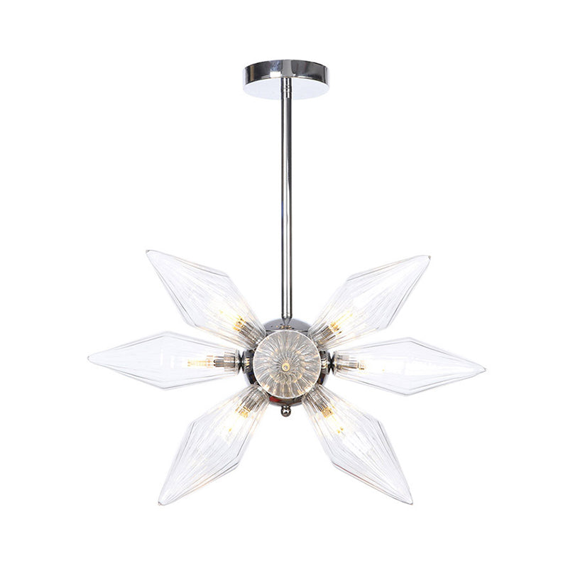 Diamond Clear/Amber Glass Chandelier Industrial 9/12/15 Heads Kitchen Pendant Lighting Fixture in Chrome/Gold Clearhalo 'Ceiling Lights' 'Chandeliers' 'Close To Ceiling Lights' 'Glass shade' 'Glass' 'Industrial Chandeliers' 'Industrial' 'Middle Century Chandeliers' 'Tiffany' Lighting' 1423412