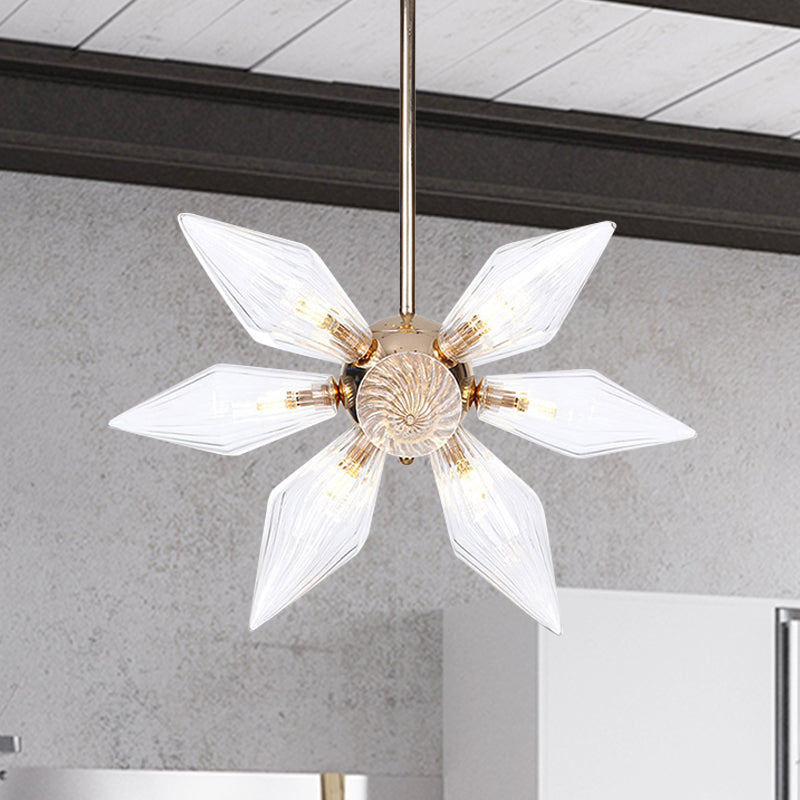 Diamond Clear/Amber Glass Chandelier Industrial 9/12/15 Heads Kitchen Pendant Lighting Fixture in Chrome/Gold Clearhalo 'Ceiling Lights' 'Chandeliers' 'Close To Ceiling Lights' 'Glass shade' 'Glass' 'Industrial Chandeliers' 'Industrial' 'Middle Century Chandeliers' 'Tiffany' Lighting' 1423414