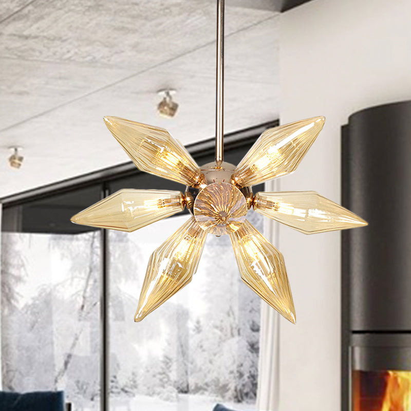 Diamond Clear/Amber Glass Chandelier Industrial 9/12/15 Heads Kitchen Pendant Lighting Fixture in Chrome/Gold Clearhalo 'Ceiling Lights' 'Chandeliers' 'Close To Ceiling Lights' 'Glass shade' 'Glass' 'Industrial Chandeliers' 'Industrial' 'Middle Century Chandeliers' 'Tiffany' Lighting' 1423418