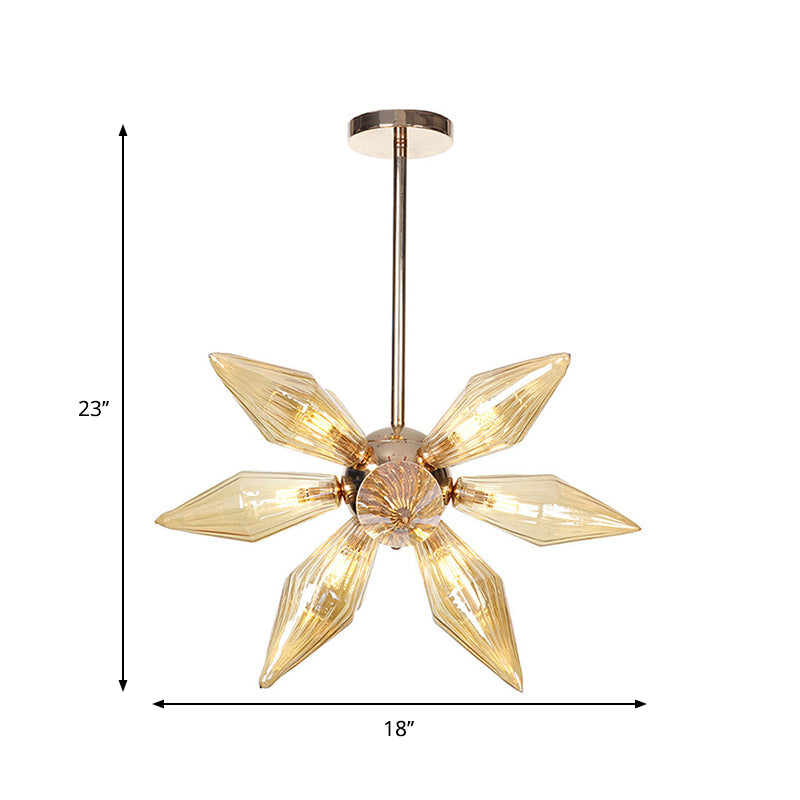 Diamond Clear/Amber Glass Chandelier Industrial 9/12/15 Heads Kitchen Pendant Lighting Fixture in Chrome/Gold Clearhalo 'Ceiling Lights' 'Chandeliers' 'Close To Ceiling Lights' 'Glass shade' 'Glass' 'Industrial Chandeliers' 'Industrial' 'Middle Century Chandeliers' 'Tiffany' Lighting' 1423421