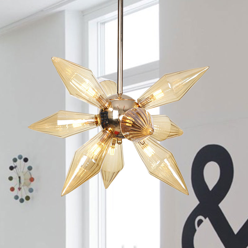 Diamond Clear/Amber Glass Chandelier Industrial 9/12/15 Heads Kitchen Pendant Lighting Fixture in Chrome/Gold Clearhalo 'Ceiling Lights' 'Chandeliers' 'Close To Ceiling Lights' 'Glass shade' 'Glass' 'Industrial Chandeliers' 'Industrial' 'Middle Century Chandeliers' 'Tiffany' Lighting' 1423422