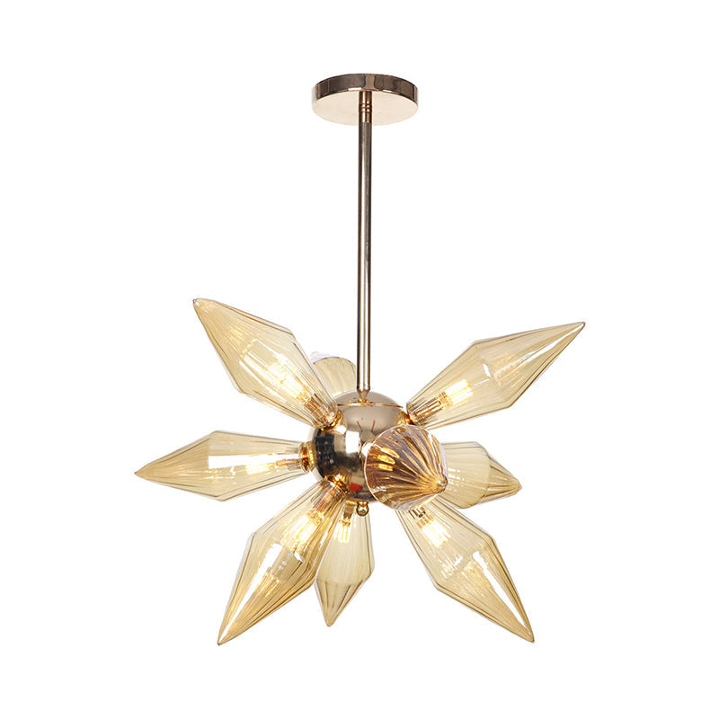 Diamond Clear/Amber Glass Chandelier Industrial 9/12/15 Heads Kitchen Pendant Lighting Fixture in Chrome/Gold Clearhalo 'Ceiling Lights' 'Chandeliers' 'Close To Ceiling Lights' 'Glass shade' 'Glass' 'Industrial Chandeliers' 'Industrial' 'Middle Century Chandeliers' 'Tiffany' Lighting' 1423424