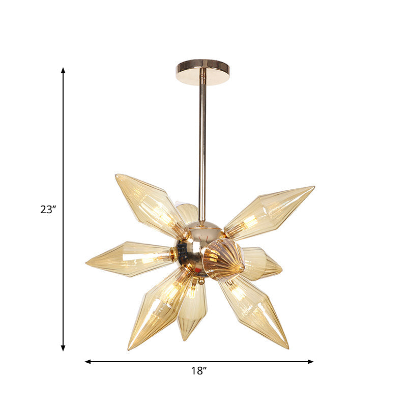 Diamond Clear/Amber Glass Chandelier Industrial 9/12/15 Heads Kitchen Pendant Lighting Fixture in Chrome/Gold Clearhalo 'Ceiling Lights' 'Chandeliers' 'Close To Ceiling Lights' 'Glass shade' 'Glass' 'Industrial Chandeliers' 'Industrial' 'Middle Century Chandeliers' 'Tiffany' Lighting' 1423425