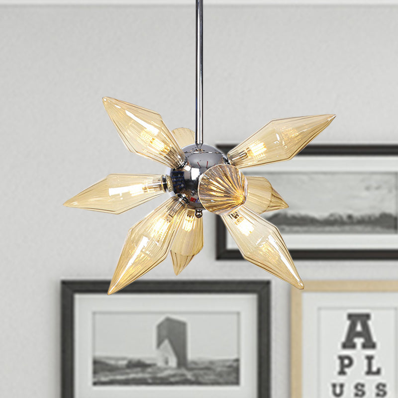 Diamond Clear/Amber Glass Chandelier Industrial 9/12/15 Heads Kitchen Pendant Lighting Fixture in Chrome/Gold Clearhalo 'Ceiling Lights' 'Chandeliers' 'Close To Ceiling Lights' 'Glass shade' 'Glass' 'Industrial Chandeliers' 'Industrial' 'Middle Century Chandeliers' 'Tiffany' Lighting' 1423426