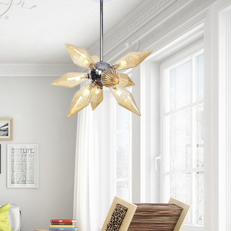 Diamond Clear/Amber Glass Chandelier Industrial 9/12/15 Heads Kitchen Pendant Lighting Fixture in Chrome/Gold 12 Chrome Amber Clearhalo 'Ceiling Lights' 'Chandeliers' 'Close To Ceiling Lights' 'Glass shade' 'Glass' 'Industrial Chandeliers' 'Industrial' 'Middle Century Chandeliers' 'Tiffany' Lighting' 1423427