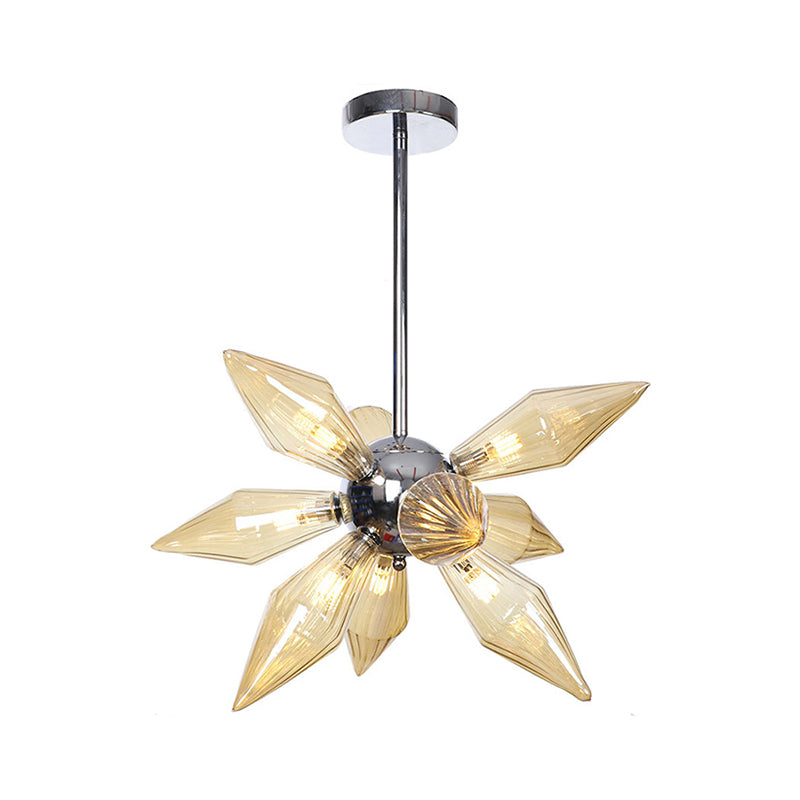 Diamond Clear/Amber Glass Chandelier Industrial 9/12/15 Heads Kitchen Pendant Lighting Fixture in Chrome/Gold Clearhalo 'Ceiling Lights' 'Chandeliers' 'Close To Ceiling Lights' 'Glass shade' 'Glass' 'Industrial Chandeliers' 'Industrial' 'Middle Century Chandeliers' 'Tiffany' Lighting' 1423428