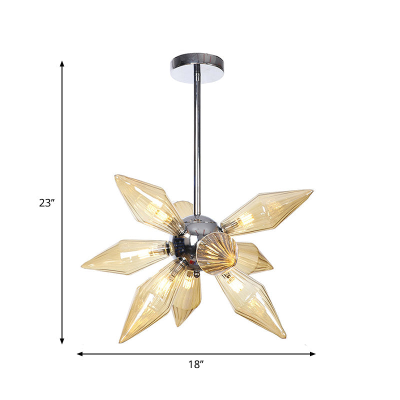 Diamond Clear/Amber Glass Chandelier Industrial 9/12/15 Heads Kitchen Pendant Lighting Fixture in Chrome/Gold Clearhalo 'Ceiling Lights' 'Chandeliers' 'Close To Ceiling Lights' 'Glass shade' 'Glass' 'Industrial Chandeliers' 'Industrial' 'Middle Century Chandeliers' 'Tiffany' Lighting' 1423429