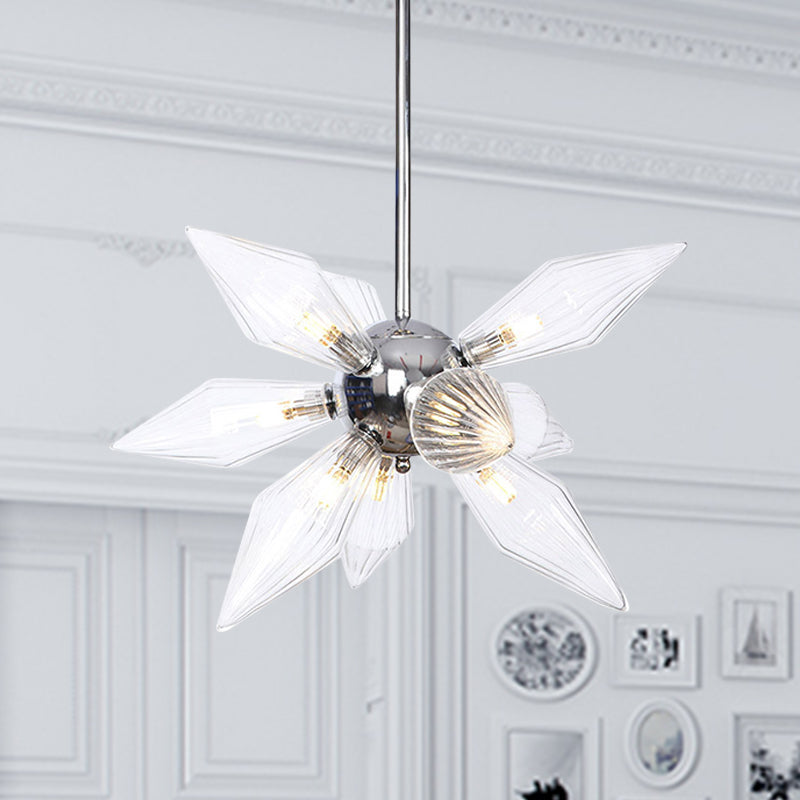 Diamond Clear/Amber Glass Chandelier Industrial 9/12/15 Heads Kitchen Pendant Lighting Fixture in Chrome/Gold Clearhalo 'Ceiling Lights' 'Chandeliers' 'Close To Ceiling Lights' 'Glass shade' 'Glass' 'Industrial Chandeliers' 'Industrial' 'Middle Century Chandeliers' 'Tiffany' Lighting' 1423430