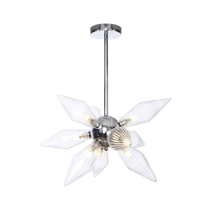 Diamond Clear/Amber Glass Chandelier Industrial 9/12/15 Heads Kitchen Pendant Lighting Fixture in Chrome/Gold Clearhalo 'Ceiling Lights' 'Chandeliers' 'Close To Ceiling Lights' 'Glass shade' 'Glass' 'Industrial Chandeliers' 'Industrial' 'Middle Century Chandeliers' 'Tiffany' Lighting' 1423432