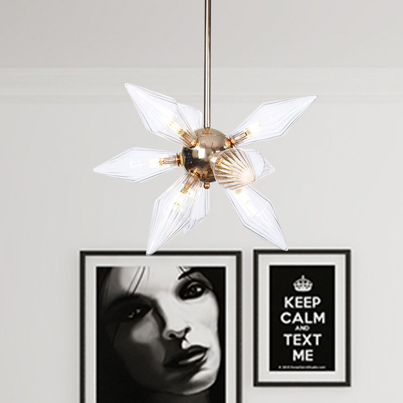 Diamond Clear/Amber Glass Chandelier Industrial 9/12/15 Heads Kitchen Pendant Lighting Fixture in Chrome/Gold 12 Gold Clear Clearhalo 'Ceiling Lights' 'Chandeliers' 'Close To Ceiling Lights' 'Glass shade' 'Glass' 'Industrial Chandeliers' 'Industrial' 'Middle Century Chandeliers' 'Tiffany' Lighting' 1423435
