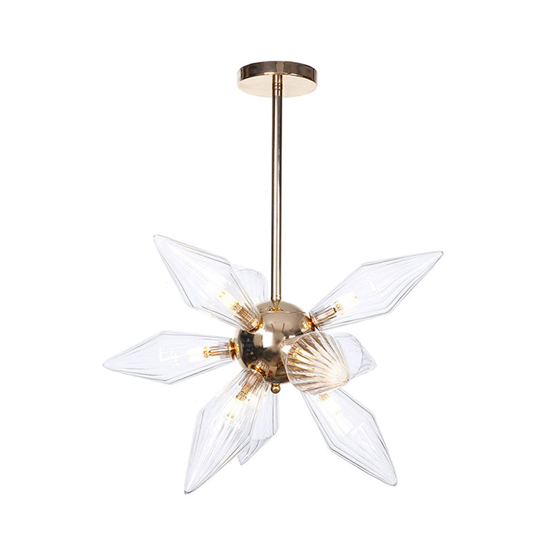 Diamond Clear/Amber Glass Chandelier Industrial 9/12/15 Heads Kitchen Pendant Lighting Fixture in Chrome/Gold Clearhalo 'Ceiling Lights' 'Chandeliers' 'Close To Ceiling Lights' 'Glass shade' 'Glass' 'Industrial Chandeliers' 'Industrial' 'Middle Century Chandeliers' 'Tiffany' Lighting' 1423436