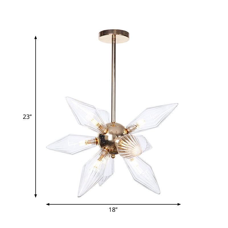 Diamond Clear/Amber Glass Chandelier Industrial 9/12/15 Heads Kitchen Pendant Lighting Fixture in Chrome/Gold Clearhalo 'Ceiling Lights' 'Chandeliers' 'Close To Ceiling Lights' 'Glass shade' 'Glass' 'Industrial Chandeliers' 'Industrial' 'Middle Century Chandeliers' 'Tiffany' Lighting' 1423437