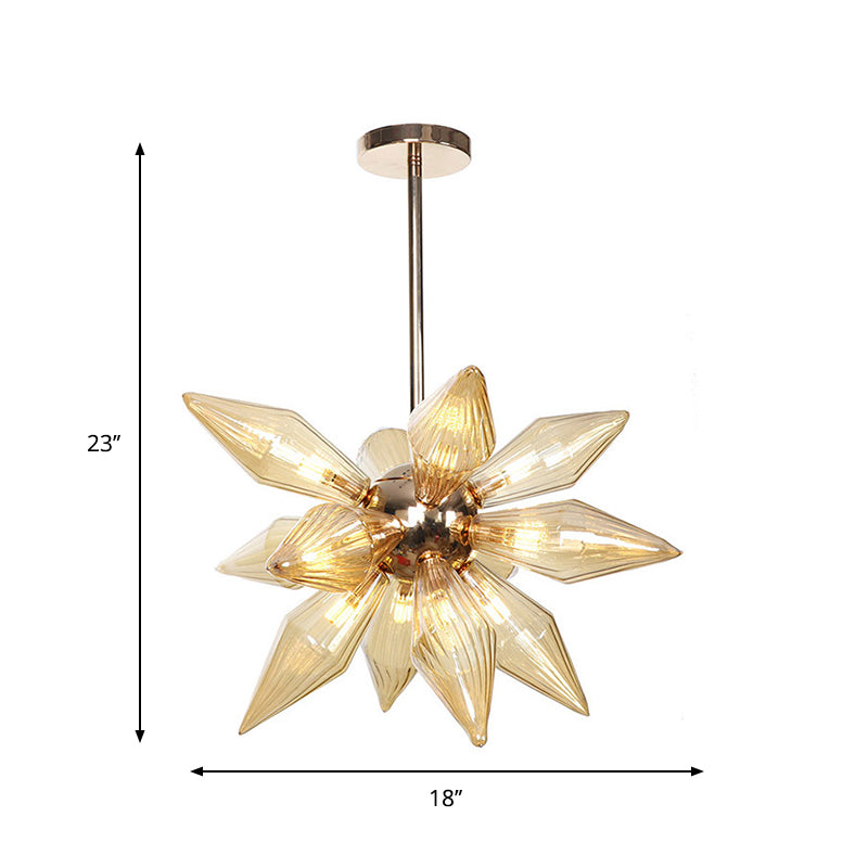Diamond Clear/Amber Glass Chandelier Industrial 9/12/15 Heads Kitchen Pendant Lighting Fixture in Chrome/Gold Clearhalo 'Ceiling Lights' 'Chandeliers' 'Close To Ceiling Lights' 'Glass shade' 'Glass' 'Industrial Chandeliers' 'Industrial' 'Middle Century Chandeliers' 'Tiffany' Lighting' 1423441
