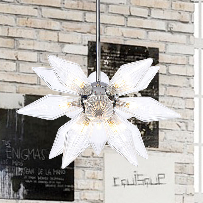 Diamond Clear/Amber Glass Chandelier Industrial 9/12/15 Heads Kitchen Pendant Lighting Fixture in Chrome/Gold Clearhalo 'Ceiling Lights' 'Chandeliers' 'Close To Ceiling Lights' 'Glass shade' 'Glass' 'Industrial Chandeliers' 'Industrial' 'Middle Century Chandeliers' 'Tiffany' Lighting' 1423442