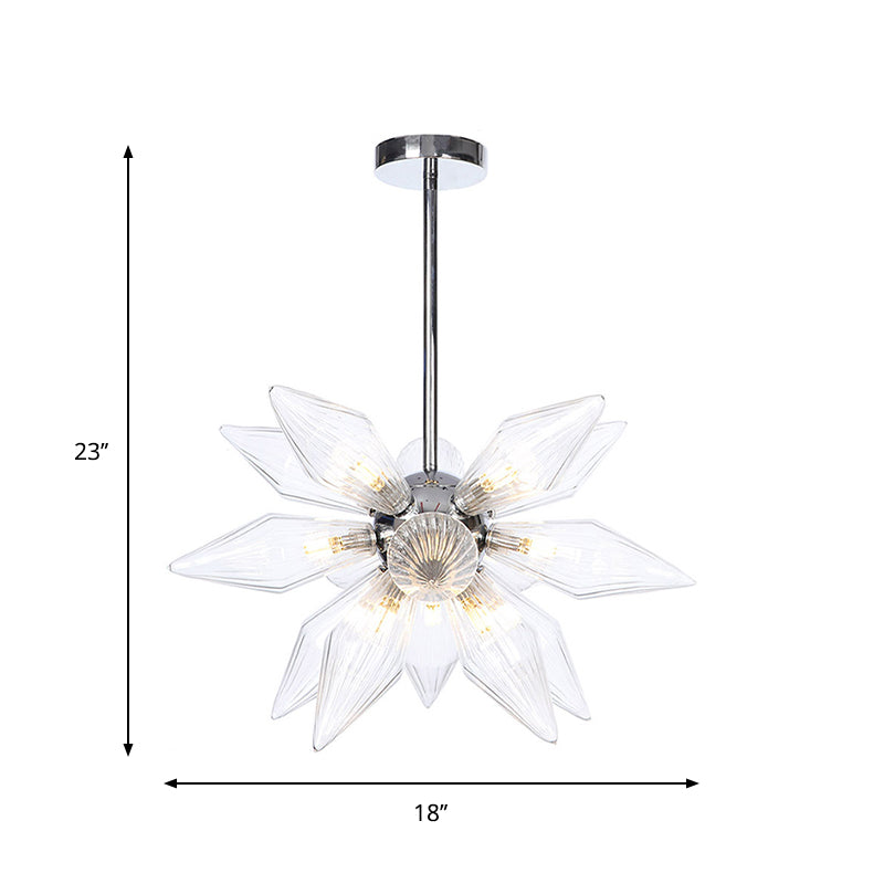 Diamond Clear/Amber Glass Chandelier Industrial 9/12/15 Heads Kitchen Pendant Lighting Fixture in Chrome/Gold Clearhalo 'Ceiling Lights' 'Chandeliers' 'Close To Ceiling Lights' 'Glass shade' 'Glass' 'Industrial Chandeliers' 'Industrial' 'Middle Century Chandeliers' 'Tiffany' Lighting' 1423445