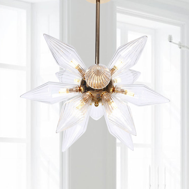 Diamond Clear/Amber Glass Chandelier Industrial 9/12/15 Heads Kitchen Pendant Lighting Fixture in Chrome/Gold Clearhalo 'Ceiling Lights' 'Chandeliers' 'Close To Ceiling Lights' 'Glass shade' 'Glass' 'Industrial Chandeliers' 'Industrial' 'Middle Century Chandeliers' 'Tiffany' Lighting' 1423446