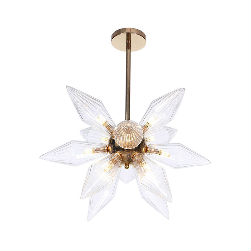 Diamond Clear/Amber Glass Chandelier Industrial 9/12/15 Heads Kitchen Pendant Lighting Fixture in Chrome/Gold Clearhalo 'Ceiling Lights' 'Chandeliers' 'Close To Ceiling Lights' 'Glass shade' 'Glass' 'Industrial Chandeliers' 'Industrial' 'Middle Century Chandeliers' 'Tiffany' Lighting' 1423448