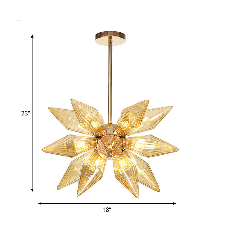 Diamond Clear/Amber Glass Chandelier Industrial 9/12/15 Heads Kitchen Pendant Lighting Fixture in Chrome/Gold Clearhalo 'Ceiling Lights' 'Chandeliers' 'Close To Ceiling Lights' 'Glass shade' 'Glass' 'Industrial Chandeliers' 'Industrial' 'Middle Century Chandeliers' 'Tiffany' Lighting' 1423457