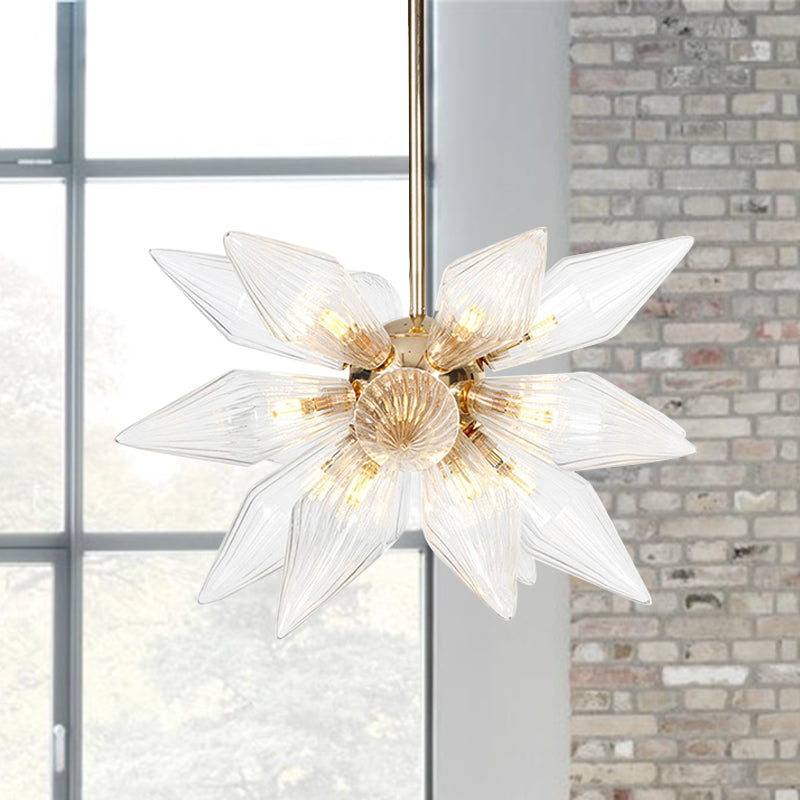 Diamond Clear/Amber Glass Chandelier Industrial 9/12/15 Heads Kitchen Pendant Lighting Fixture in Chrome/Gold Clearhalo 'Ceiling Lights' 'Chandeliers' 'Close To Ceiling Lights' 'Glass shade' 'Glass' 'Industrial Chandeliers' 'Industrial' 'Middle Century Chandeliers' 'Tiffany' Lighting' 1423458